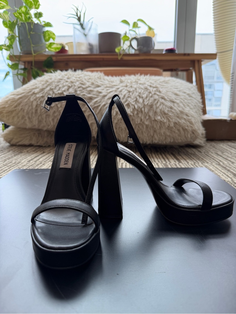 Steve Madden Black Platform Block Heel Sandals with Ankle Strap
